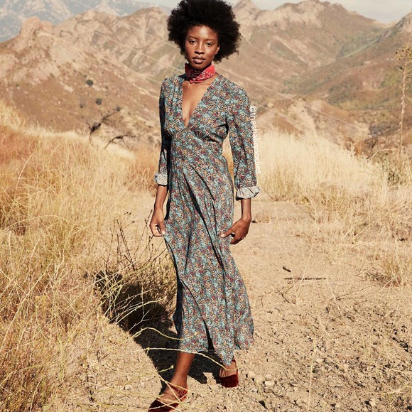 DOEN Charleston Dress Navy Ladybird Floral Midi - Picture 1 of 10